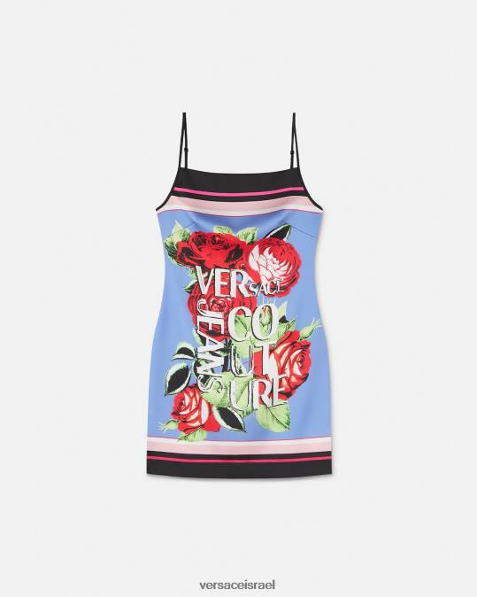 נשים Versace כחול בהיר שמלת מיני ורדים הַלבָּשָׁה N8T22159