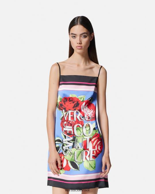 נשים Versace כחול בהיר שמלת מיני ורדים הַלבָּשָׁה N8T22159