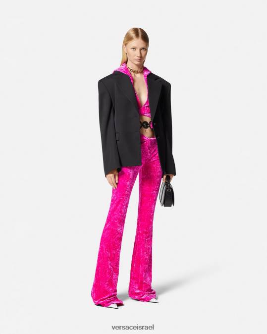נשים Versace ורוד פוקסיה מכנסי קטיפה מתרחבים מגולגלים הַלבָּשָׁה N8T2215