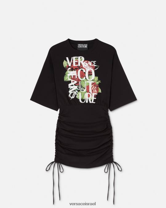 נשים Versace שָׁחוֹר שמלת טריקו שרוכים עם לוגו של ורדים הַלבָּשָׁה N8T22161