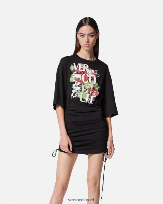 נשים Versace שָׁחוֹר שמלת טריקו שרוכים עם לוגו של ורדים הַלבָּשָׁה N8T22161