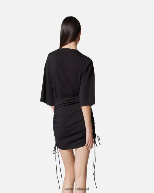 נשים Versace שָׁחוֹר שמלת טריקו שרוכים עם לוגו של ורדים הַלבָּשָׁה N8T22161