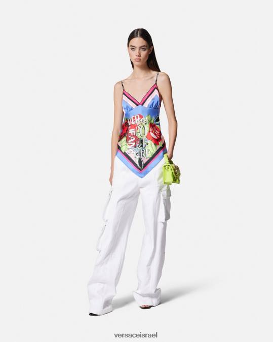 נשים Versace כחול בהיר ורדים פוולד טופ הַלבָּשָׁה N8T22165