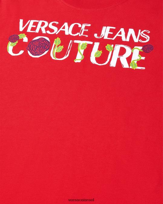 נשים Versace תפוז חולצת טי של לוגו ורדים הַלבָּשָׁה N8T22168
