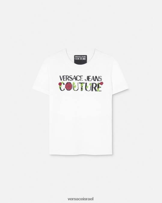 נשים Versace לבן חולצת טי של לוגו ורדים הַלבָּשָׁה N8T22169