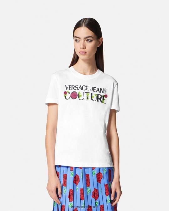 נשים Versace לבן חולצת טי של לוגו ורדים הַלבָּשָׁה N8T22169