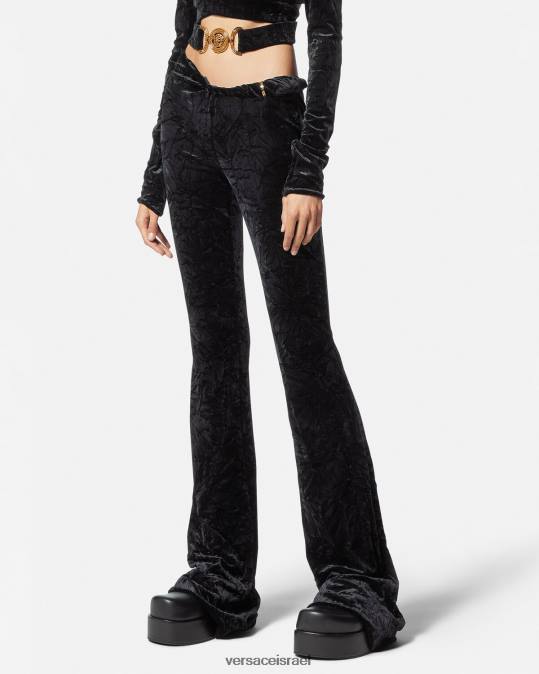 נשים Versace שָׁחוֹר מכנסי קטיפה מתרחבים מגולגלים הַלבָּשָׁה N8T2216