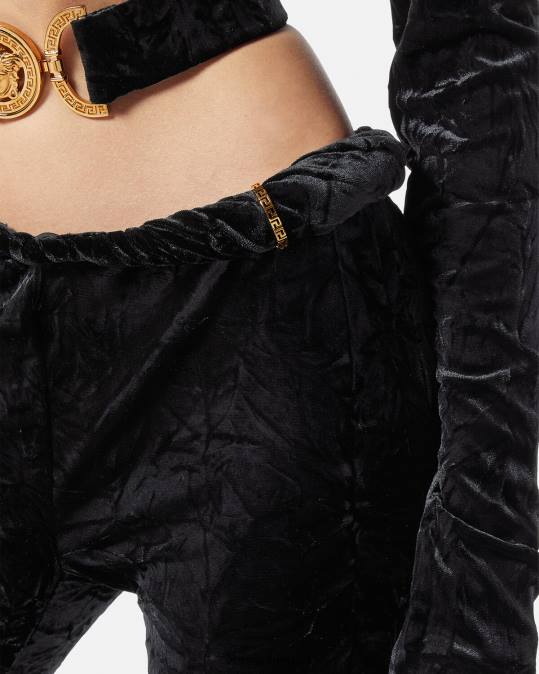 נשים Versace שָׁחוֹר מכנסי קטיפה מתרחבים מגולגלים הַלבָּשָׁה N8T2216