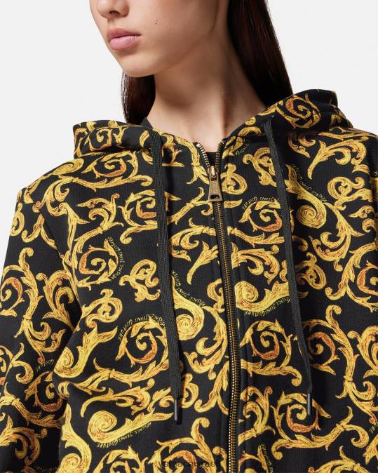 נשים Versace זהב שחור קפוצ'ון סקיצה קוטור הַלבָּשָׁה N8T22175