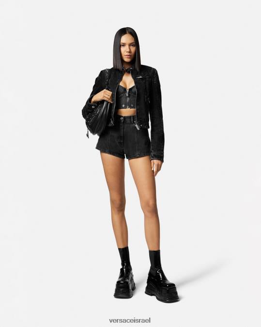 נשים Versace שָׁחוֹר מכנסי ג'ינס קצרים מדוזה הַלבָּשָׁה N8T2217