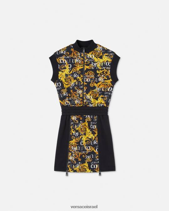 נשים Versace זהב שחור שמלת מיני קוטור עם רוכסן לוגו הַלבָּשָׁה N8T22182