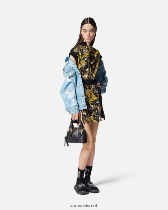 נשים Versace זהב שחור שמלת מיני קוטור עם רוכסן לוגו הַלבָּשָׁה N8T22182
