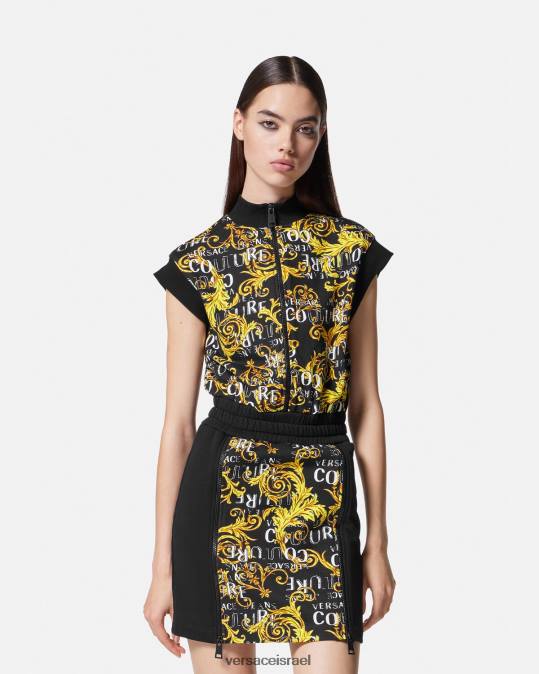 נשים Versace זהב שחור שמלת מיני קוטור עם רוכסן לוגו הַלבָּשָׁה N8T22182