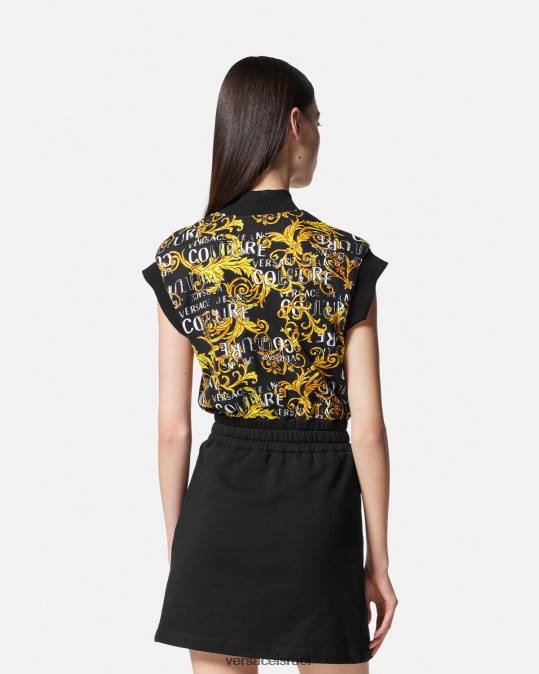 נשים Versace זהב שחור שמלת מיני קוטור עם רוכסן לוגו הַלבָּשָׁה N8T22182