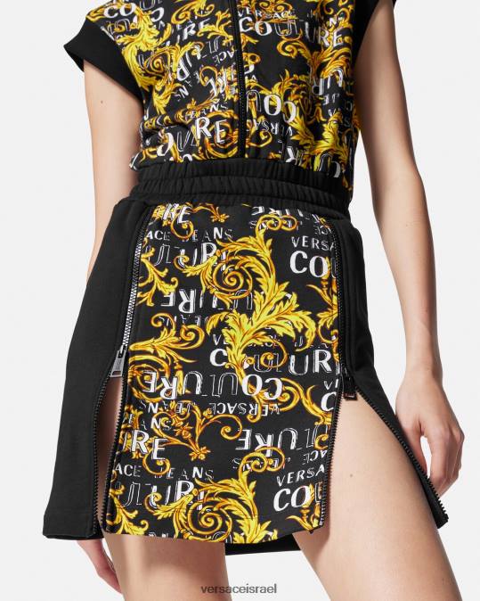 נשים Versace זהב שחור שמלת מיני קוטור עם רוכסן לוגו הַלבָּשָׁה N8T22182