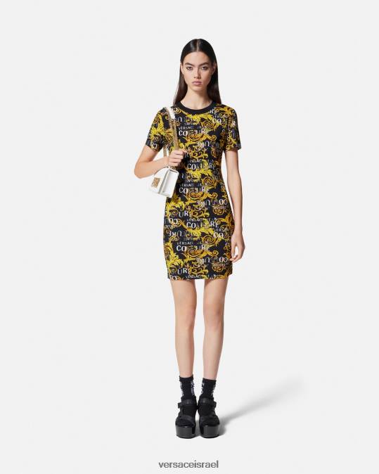 נשים Versace זהב שחור שמלת טי שירט לוגו קוטור הַלבָּשָׁה N8T22183