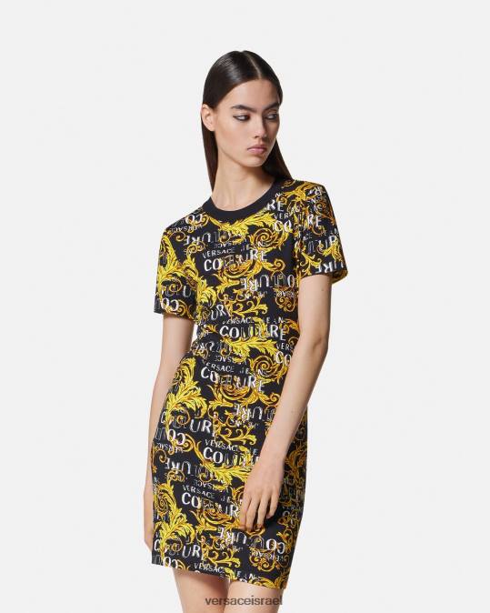 נשים Versace זהב שחור שמלת טי שירט לוגו קוטור הַלבָּשָׁה N8T22183