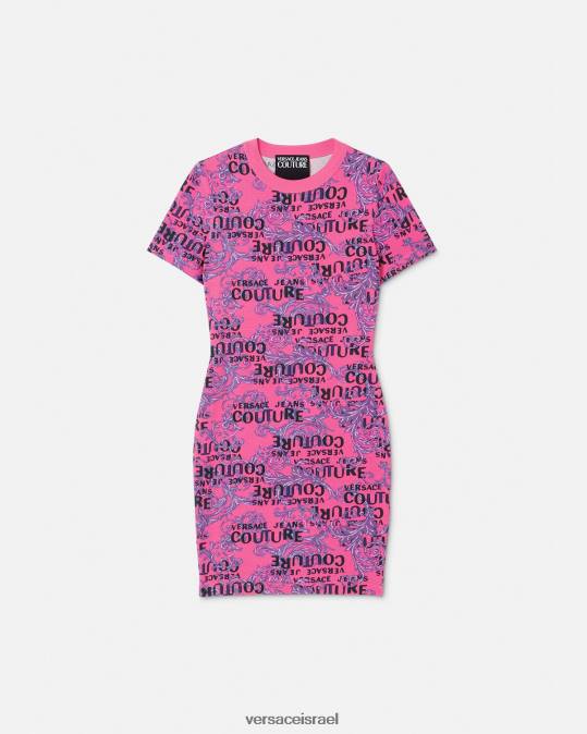 נשים Versace ורוד פוקסיה שמלת טי שירט לוגו קוטור הַלבָּשָׁה N8T22184