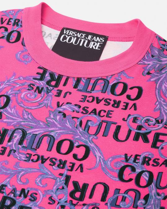 נשים Versace ורוד פוקסיה שמלת טי שירט לוגו קוטור הַלבָּשָׁה N8T22184