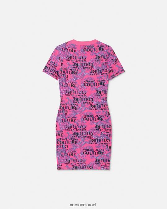נשים Versace ורוד פוקסיה שמלת טי שירט לוגו קוטור הַלבָּשָׁה N8T22184