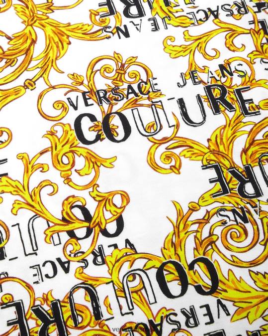 נשים Versace זהב ולבן שמלת טי שירט לוגו קוטור הַלבָּשָׁה N8T22185