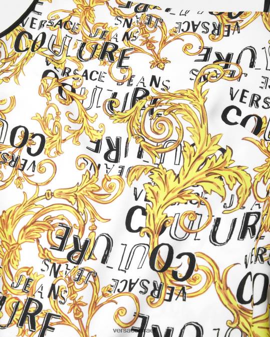 נשים Versace זהב ולבן שמלת מיני לוגו קוטור הַלבָּשָׁה N8T22187