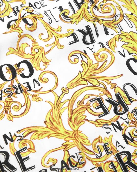 נשים Versace זהב ולבן שמלת מיני לוגו קוטור הַלבָּשָׁה N8T22187