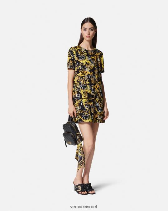 נשים Versace זהב שחור שמלת מיני לוגו קוטור הַלבָּשָׁה N8T22189