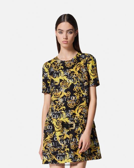 נשים Versace זהב שחור שמלת מיני לוגו קוטור הַלבָּשָׁה N8T22189