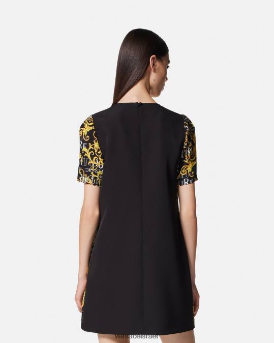 נשים Versace זהב שחור שמלת מיני לוגו קוטור הַלבָּשָׁה N8T22189