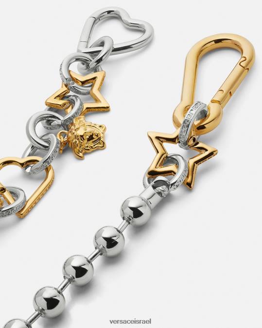 נשים Versace כסף וזהב חגורת לולאת שרשרת פאנקית הַלבָּשָׁה N8T2218