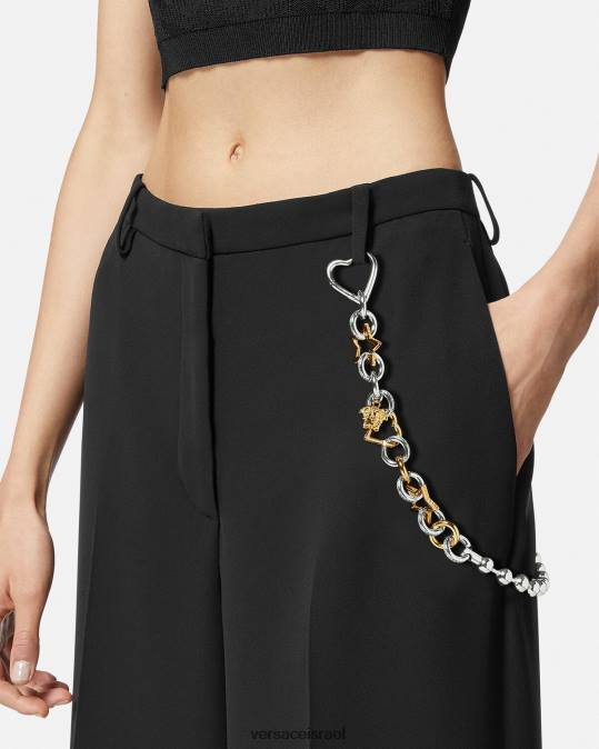 נשים Versace כסף וזהב חגורת לולאת שרשרת פאנקית הַלבָּשָׁה N8T2218