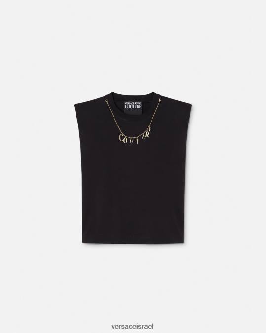 נשים Versace שָׁחוֹר חולצת טריקו ללא שרוולים צ'ארמס הַלבָּשָׁה N8T22199