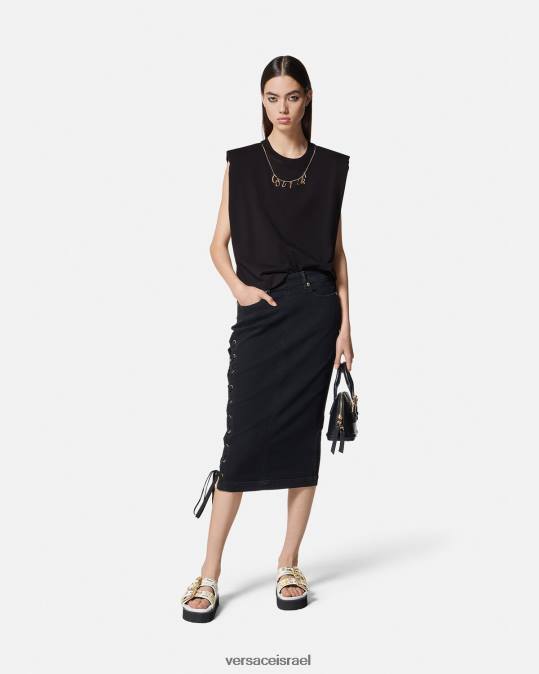 נשים Versace שָׁחוֹר חולצת טריקו ללא שרוולים צ'ארמס הַלבָּשָׁה N8T22199