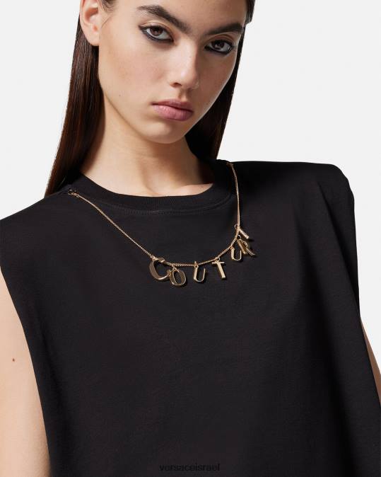 נשים Versace שָׁחוֹר חולצת טריקו ללא שרוולים צ'ארמס הַלבָּשָׁה N8T22199