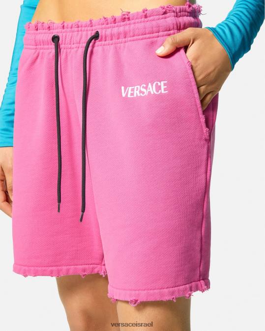 נשים Versace ורוד פוקסיה מכנסי זיעה קצרים עם לוגו במצוקה הַלבָּשָׁה N8T2219