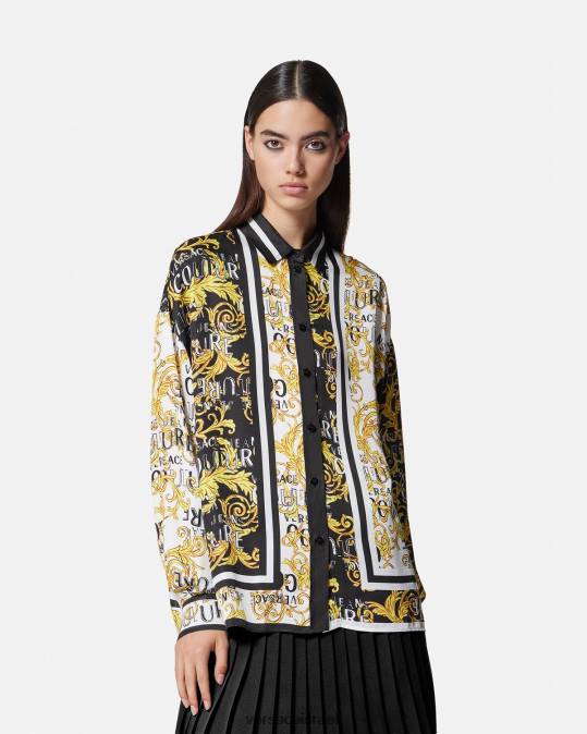 נשים Versace זהב שחור חולצת לוגו קוטור הַלבָּשָׁה N8T22202