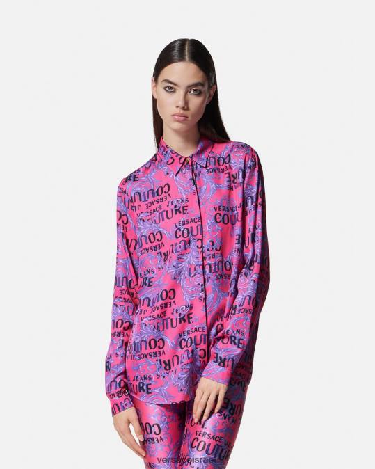 נשים Versace ורוד פוקסיה חולצת לוגו קוטור הַלבָּשָׁה N8T22203