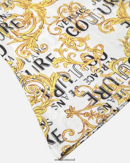 נשים Versace זהב ולבן טופ לוגו קוטור עם כתף אחת הַלבָּשָׁה N8T22205