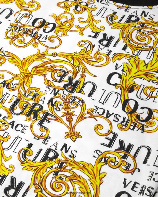 נשים Versace זהב ולבן חולצת בגד גוף לוגו קוטור הַלבָּשָׁה N8T22207