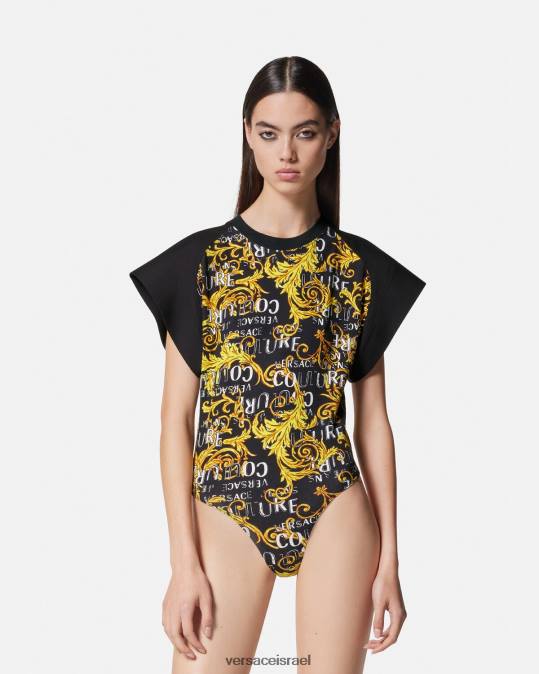 נשים Versace זהב שחור חולצת בגד גוף לוגו קוטור הַלבָּשָׁה N8T22208