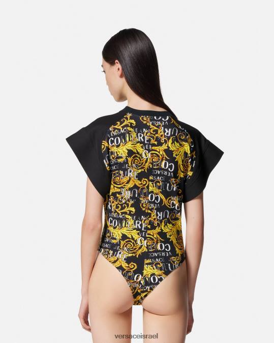 נשים Versace זהב שחור חולצת בגד גוף לוגו קוטור הַלבָּשָׁה N8T22208