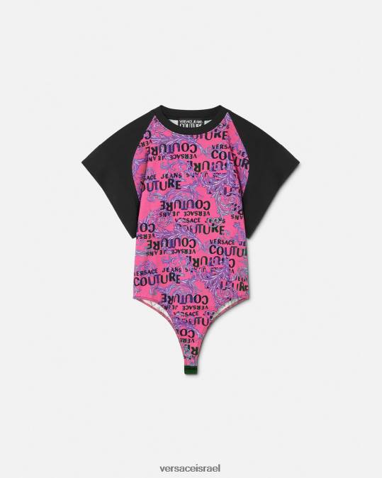 נשים Versace ורוד פוקסיה חולצת בגד גוף לוגו קוטור הַלבָּשָׁה N8T22209