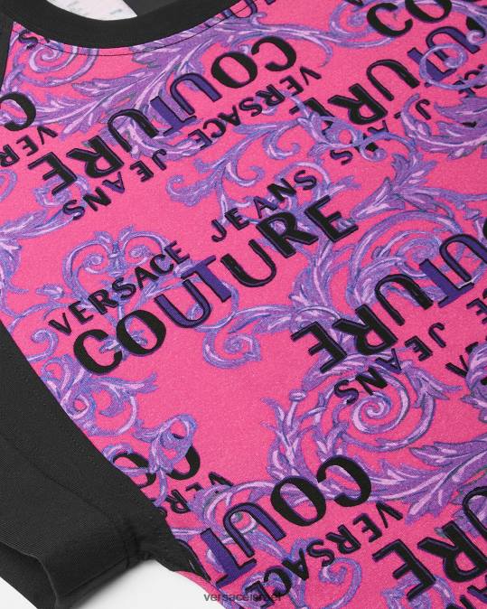 נשים Versace ורוד פוקסיה חולצת בגד גוף לוגו קוטור הַלבָּשָׁה N8T22209