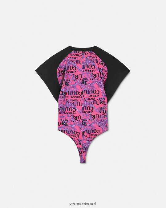 נשים Versace ורוד פוקסיה חולצת בגד גוף לוגו קוטור הַלבָּשָׁה N8T22209