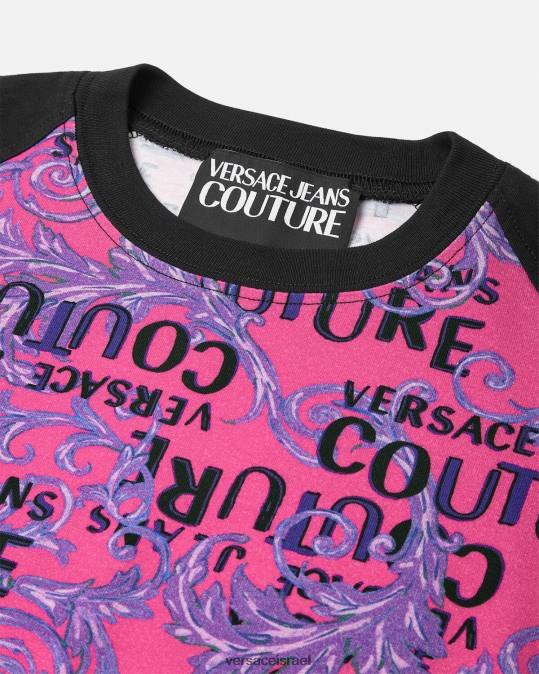 נשים Versace ורוד פוקסיה חולצת בגד גוף לוגו קוטור הַלבָּשָׁה N8T22209