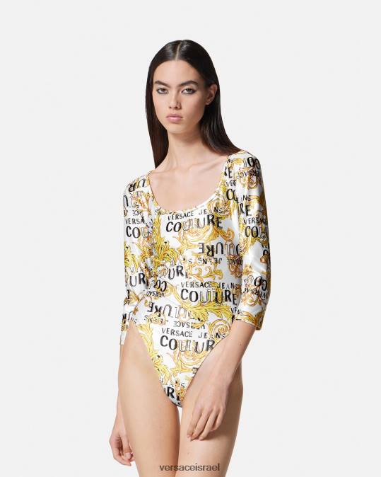 נשים Versace זהב ולבן בגד גוף לוגו קוטור הַלבָּשָׁה N8T22210