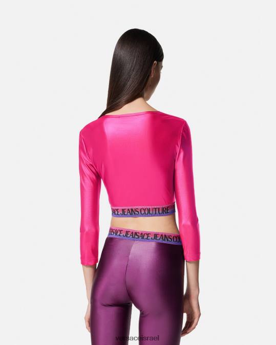 נשים Versace ורוד פוקסיה לוגו לחתוך טופ הַלבָּשָׁה N8T22214