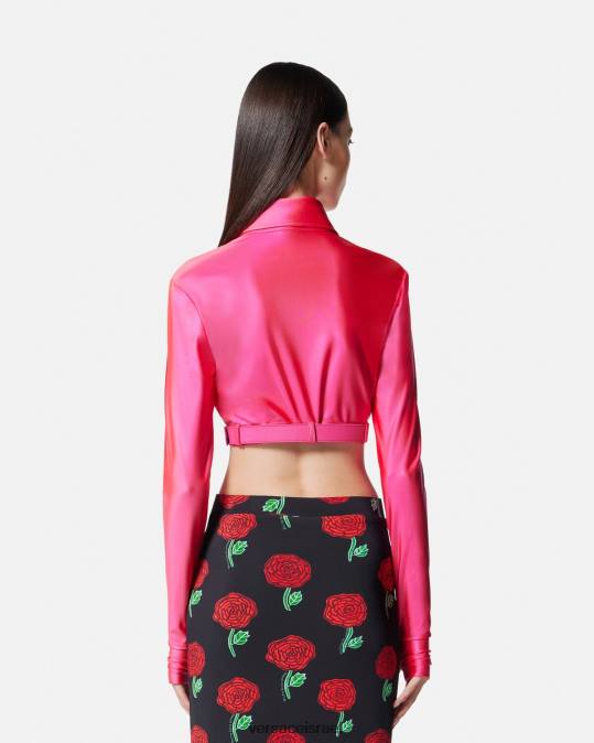 נשים Versace ורוד פוקסיה חולצת קרופ בארוק עם אבזם הַלבָּשָׁה N8T22218