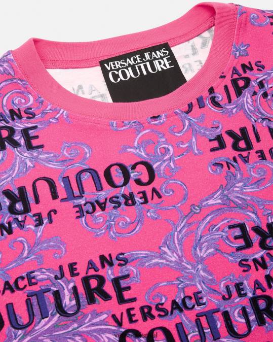 נשים Versace ורוד פוקסיה טי-שירט לוגו קוטור הַלבָּשָׁה N8T22221
